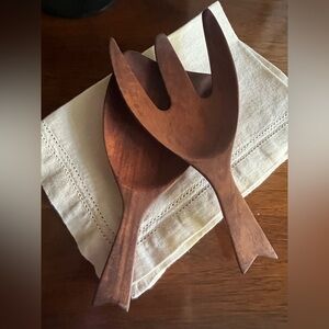 Mid Century Modern Wooden Salad Serving Spoons